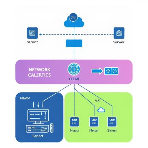 Diagram illustrating network security concepts with various interconnected devices and protection layers